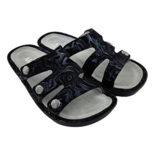 Alegria Venice Slickery Black Blue Leather Sandals Slides 3 Straps Size 35 / 5